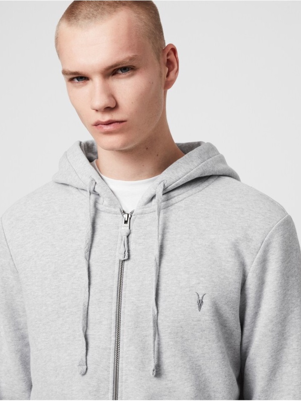 AllSaints Gray Zip-Up Hoodie with Branded Neck Label